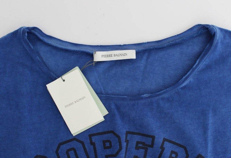 Blue printed cotton t-shirt