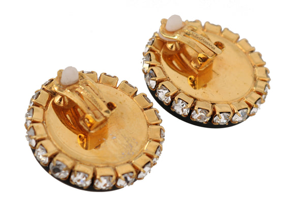 Gold Brass Clear Crystal Black Anchor Clip Earrings