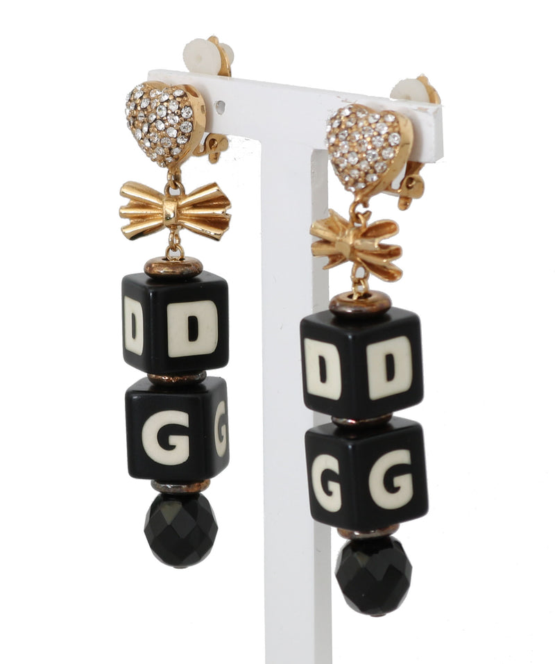 Gold Clear Crystal DADI Clip On Dangling Drop Earrings