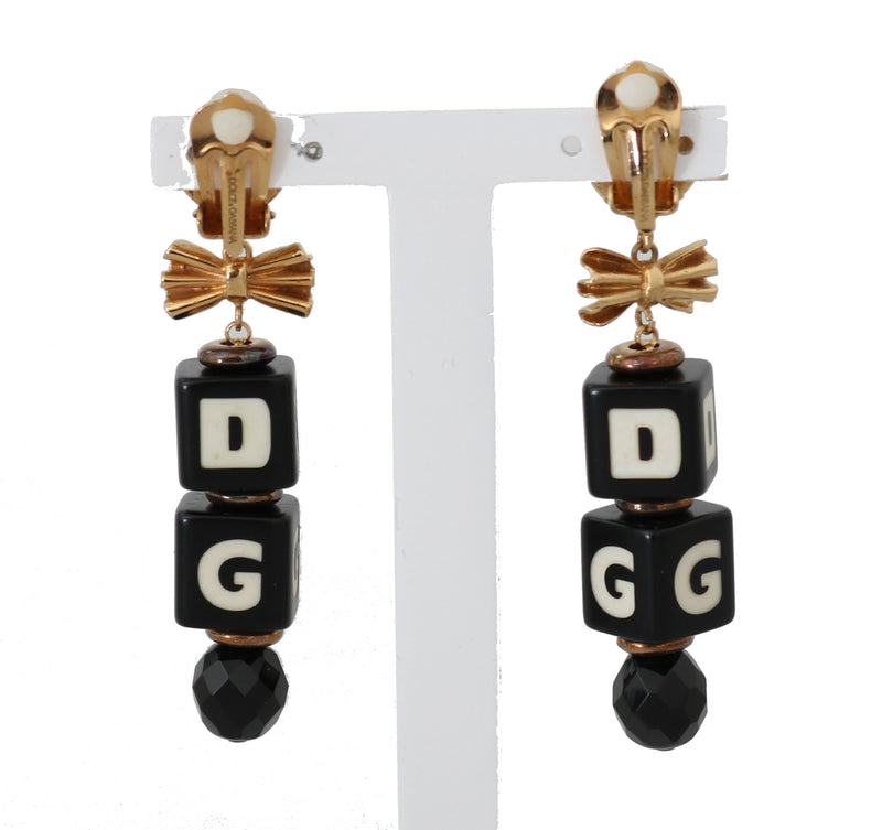 Gold Clear Crystal DADI Clip On Dangling Drop Earrings