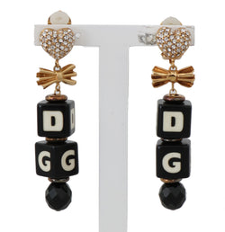 Gold Clear Crystal DADI Clip On Dangling Drop Earrings