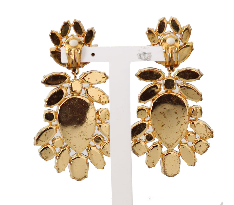 Gold Crystal SICILY Clip On Dangling Drop Earrings