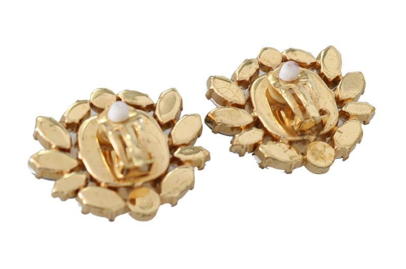 Gold Brass Crystal Clear Gray FIOCCO Clip Earrings