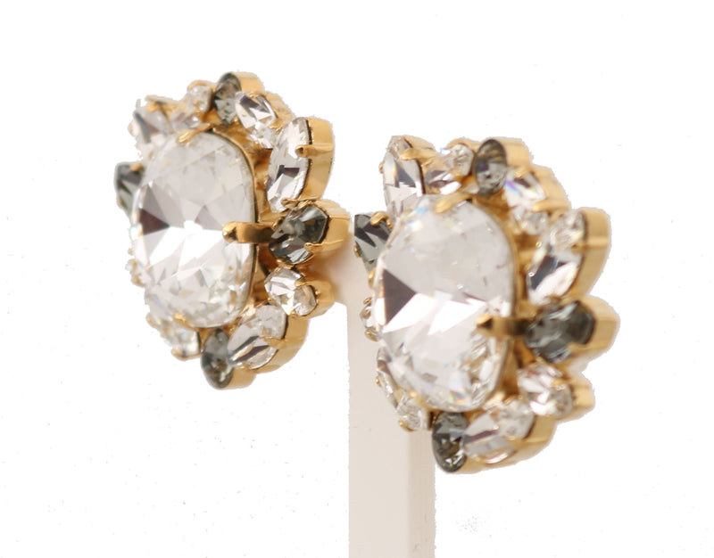 Gold Brass Crystal Clear Gray NATALE Clip Earrings