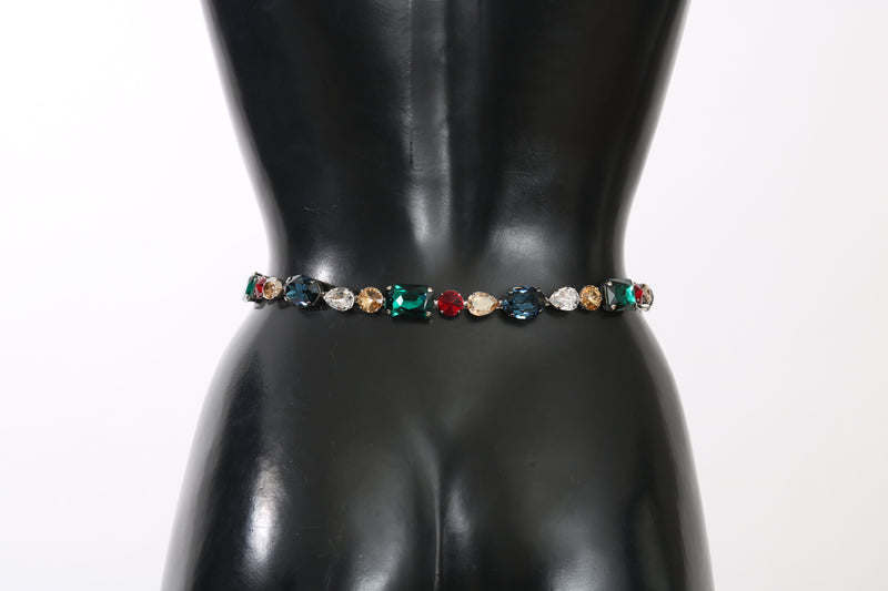 Red Leather Multicolor Crystal Waist Wrap Belt