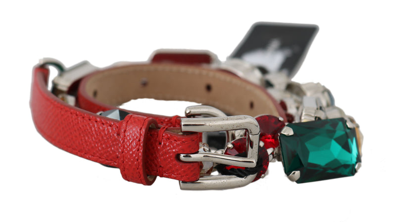 Red Leather Multicolor Crystal Waist Wrap Belt