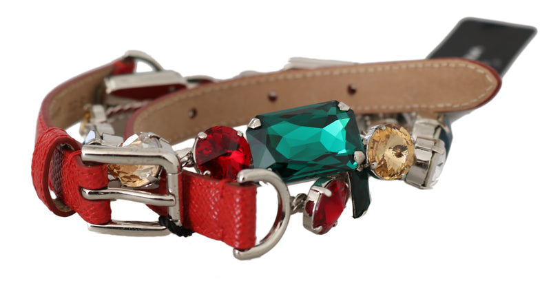 Red Leather Multicolor Crystal Waist Wrap Belt