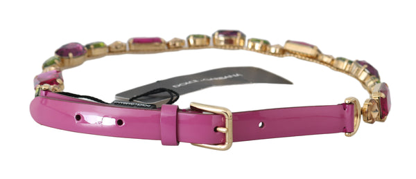 Pink Leather Multicolor Crystal Waist Wrap Belt