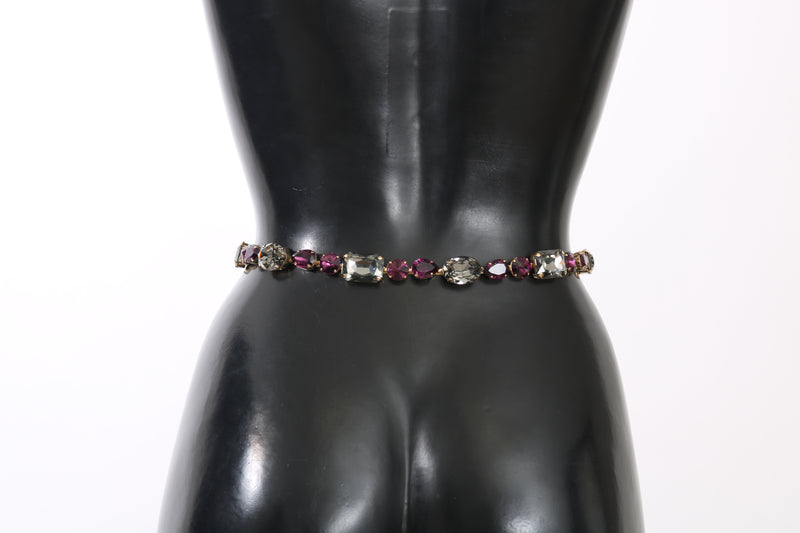 Bordeaux Gray Leather Crystal Waist Wrap Belt