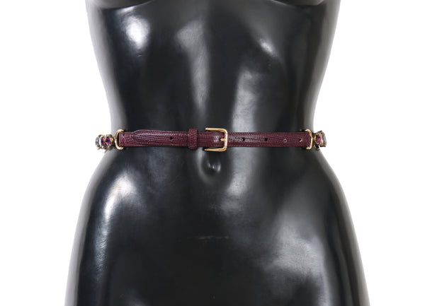 Bordeaux Gray Leather Crystal Waist Wrap Belt