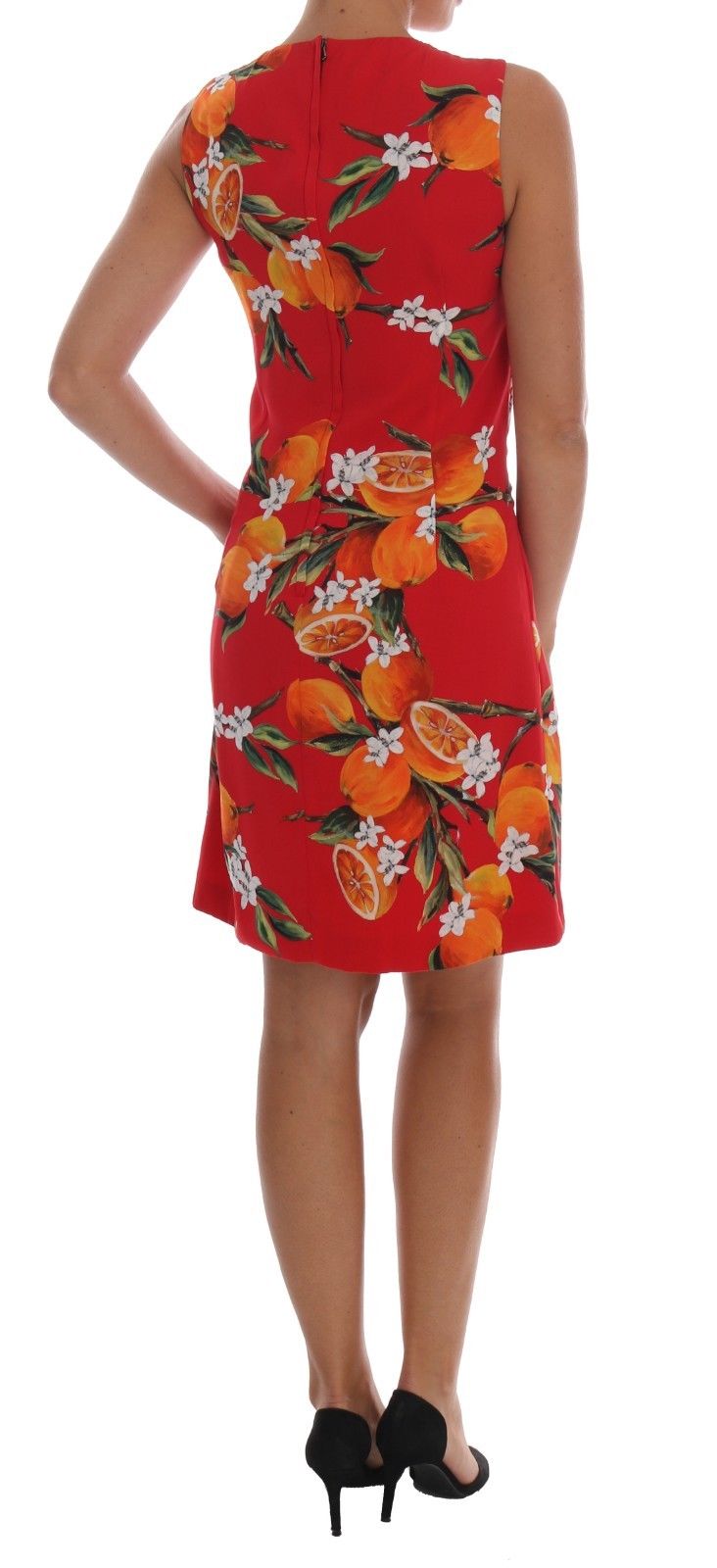 Red Orange Floral Print Shift Dress Silk