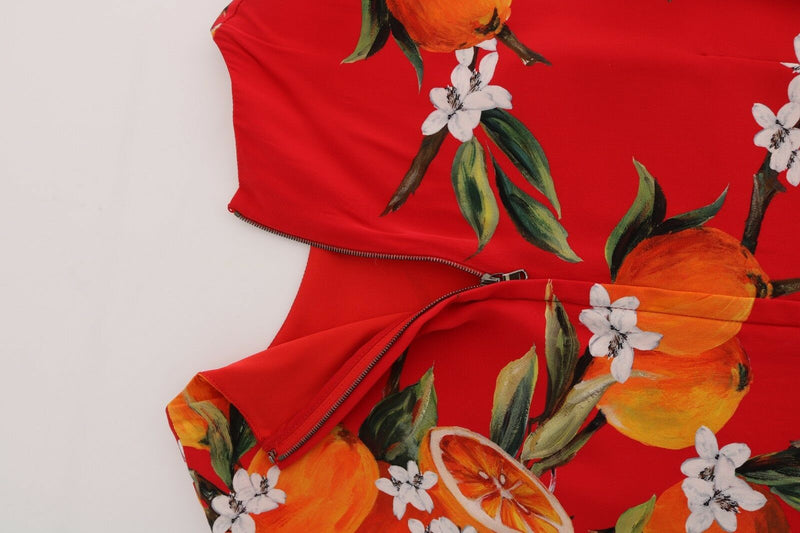 Red Orange Floral Print Shift Dress Silk