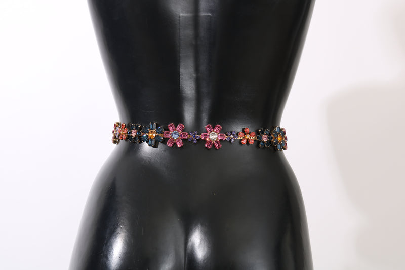 Blue Velvet Crystal Flower Waist Wrap Belt