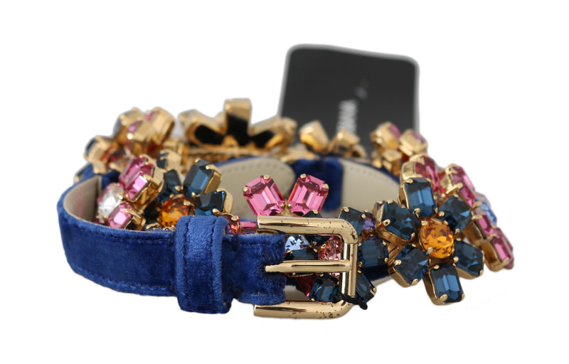 Blue Velvet Crystal Flower Waist Wrap Belt