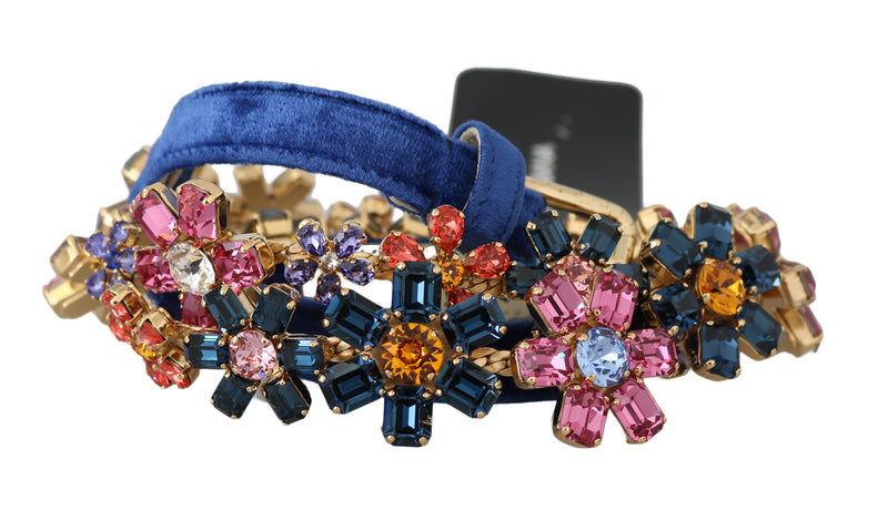 Blue Velvet Crystal Flower Waist Wrap Belt