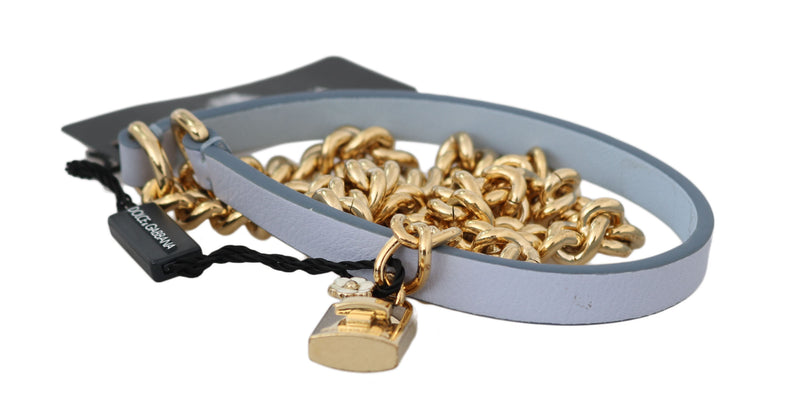 Blue Leather Gold Chain Waist Wrap Belt
