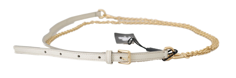 White Leather Gold Chain Double Wrap Belt