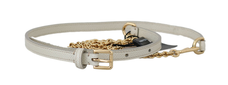 White Leather Gold Chain Double Wrap Belt