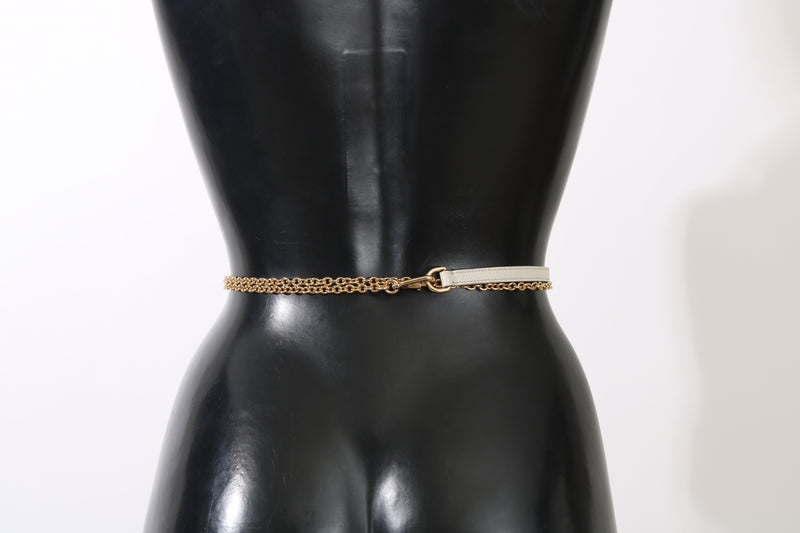 White Leather Gold Chain Double Wrap Belt