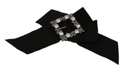 Black Cotton Bow Clear Crystal Gray Flower Hair Clip