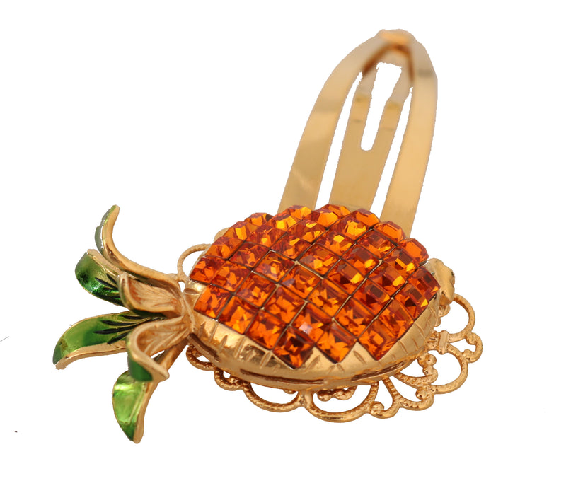 Gold Brass Orange Crystal Pineapple Hair Clip