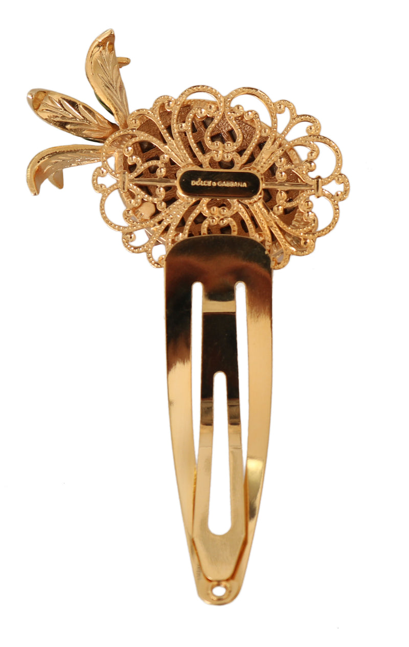 Gold Brass Orange Crystal Pineapple Hair Clip