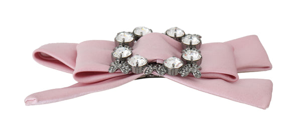 Pink Bow Clear Crystal Gray Flower Hair Clip