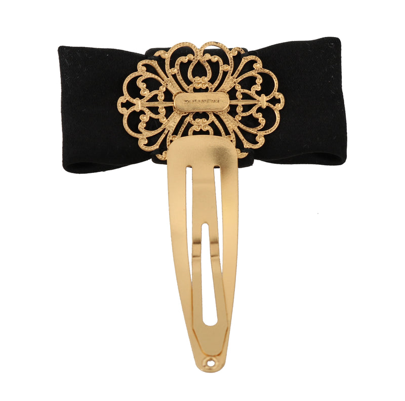 Gold Brass Crystal Cotton Bow Hair Clip
