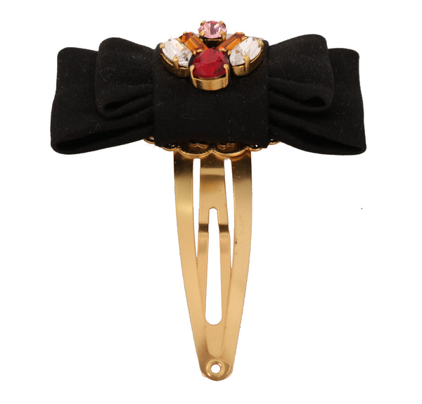 Gold Brass Crystal Cotton Bow Hair Clip