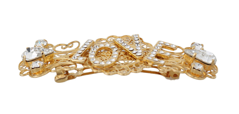 Gold Brass Clear Crystal LOVE Hair Clip
