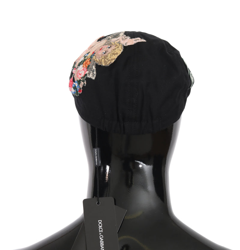 Black Cotton Angel Flower Newsboy Hat