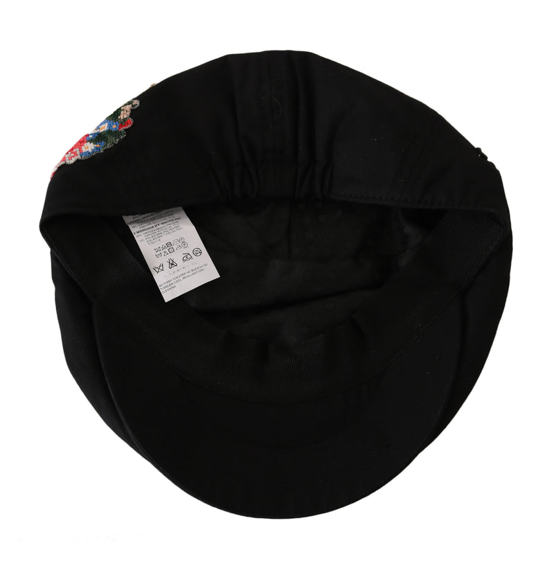 Black Cotton Angel Flower Newsboy Hat