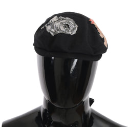 Black Cotton Angel Flower Newsboy Hat