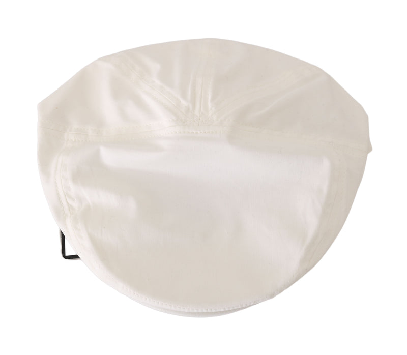White Cotton Stretch Logo Newsboy Hat