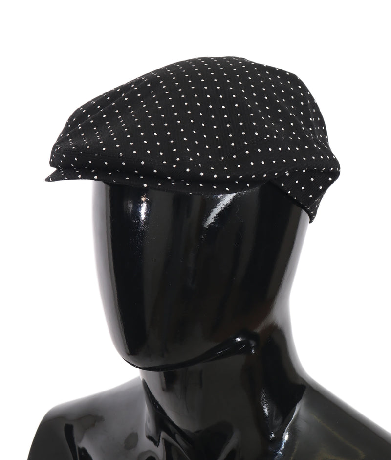 Black Polka Dot Cotton Stretch Newsboy Hat
