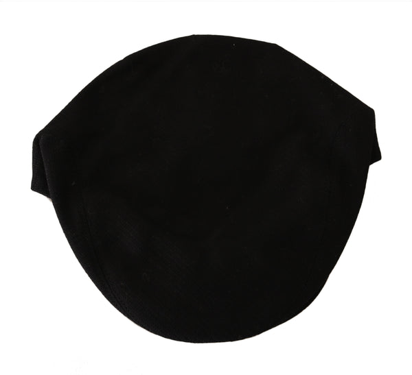 Black Cotton Woven Pattern Logo Newsboy Hat