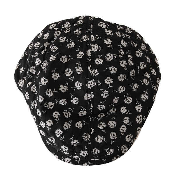 Black Nylon Flower Print Newsboy Hat