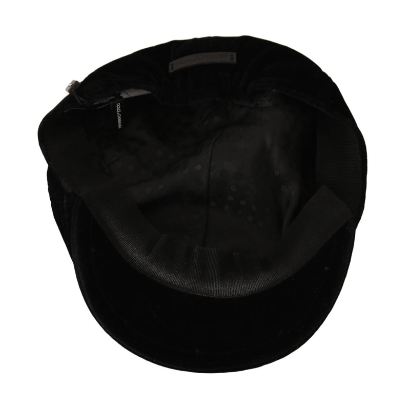 Black Velvet Stretch Logo Badge Newsboy Hat
