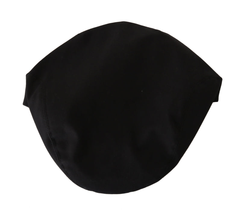 Black Cotton Stretch Logo Newsboy Cap