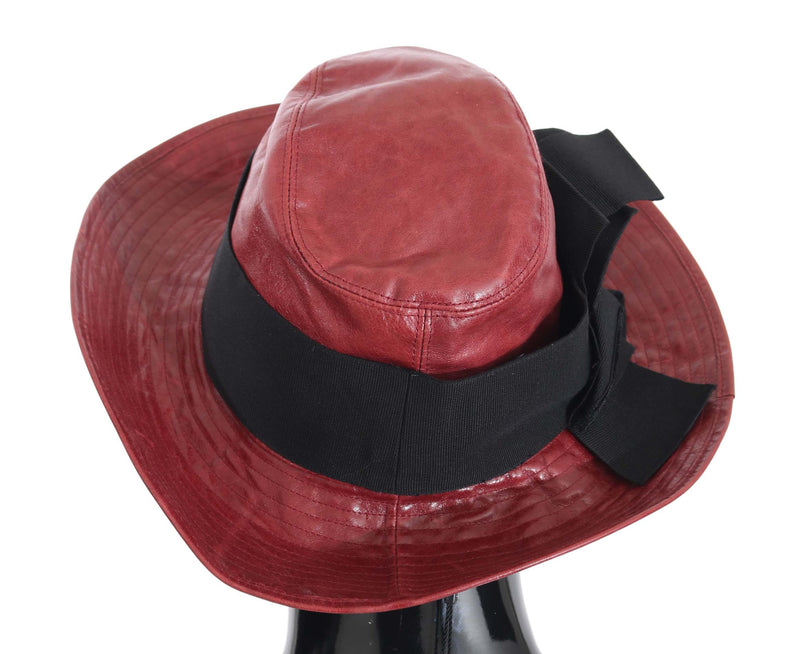 Bordeaux Leather Wide Brim Cowboy Crystal Hat