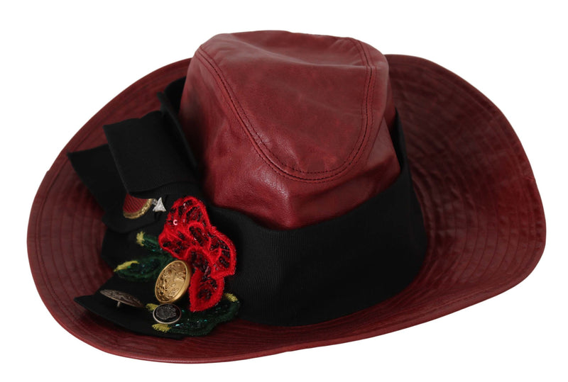 Bordeaux Leather Wide Brim Cowboy Crystal Hat