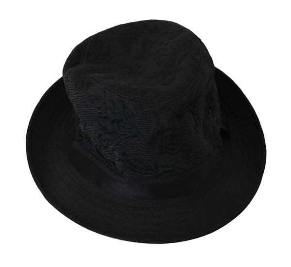 Black Silk Blend Floral Brocade Trilby Hat