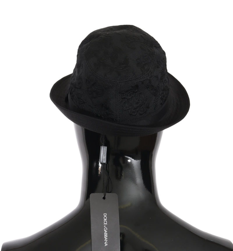 Black Silk Blend Floral Brocade Trilby Hat
