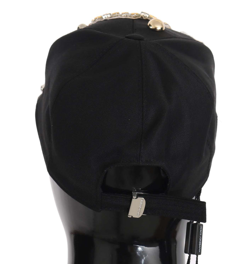 Black Wool Crystal Embellished Studded Baseball Cap