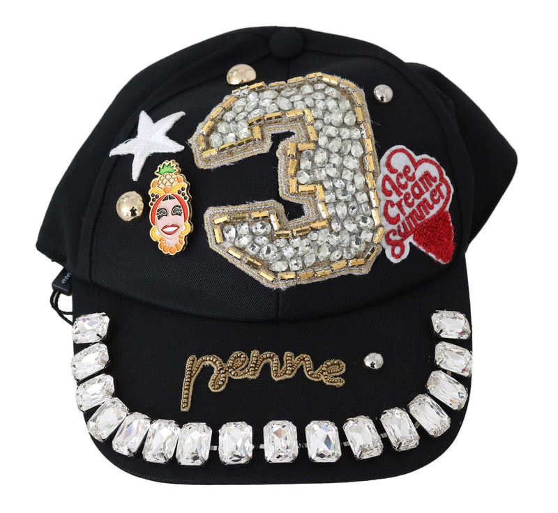 Black Wool Crystal Embellished Studded Baseball Cap