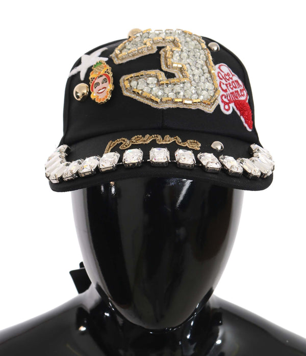 Black Wool Crystal Embellished Studded Baseball Cap