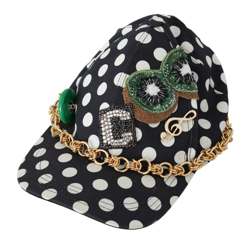 Black Cotton Crystal Polka Dot Gold Chain Baseball Hat