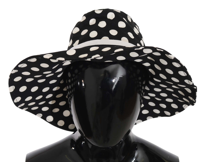 Black Polka Dot Wide Brim Cotton Hat