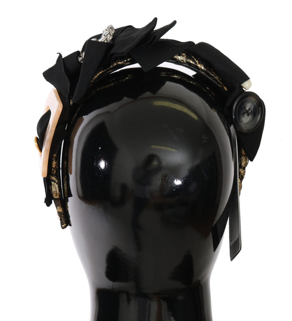 Black Bow Gold Jacquard Crystal Diadem Headband