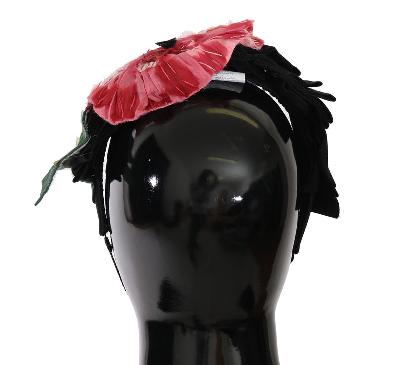 Red Rose Silk Black Bow Floral Headband